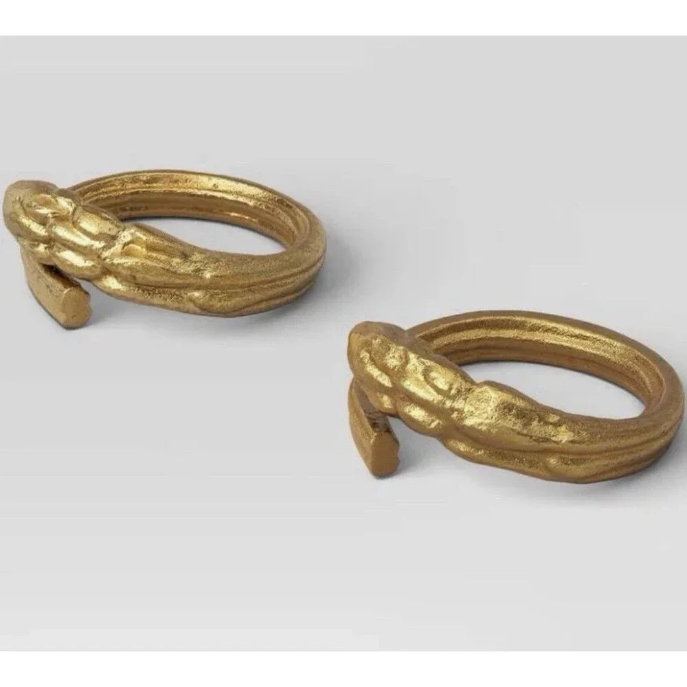 Napkin Rings Set of 6 Brass/Gold-Toned Metal Asparagus Threshold NWT